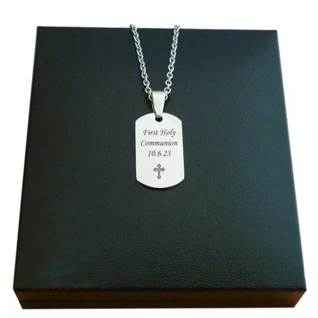 Personalised Dog tag Necklace for Boys First Holy Communion Gift, Engraved, New