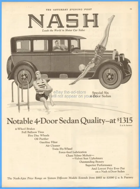 1926 Nash Motors Co Kenosha WI Special Six Sedan Antique Car Swimming Diving Ad