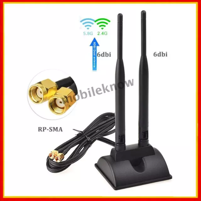 L44D WiFi Antenne 2.4G 5.8G 3m Verlängerungskabel 2x 6dBi RP-SMA Kabel Magnet