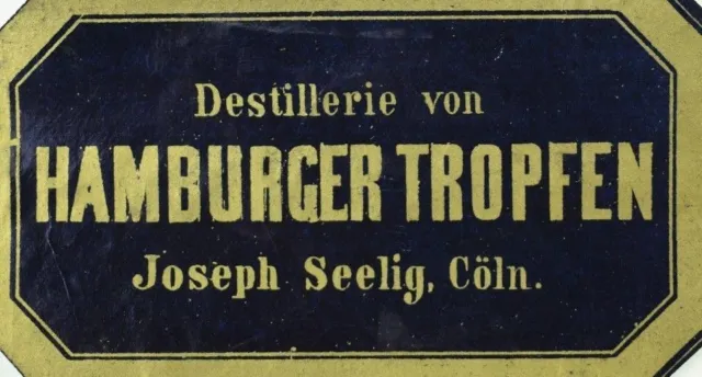 1870's-80's Hamburger Tropfen Joseph Seelig, Coln, Vintage Wine Bottle Label F78
