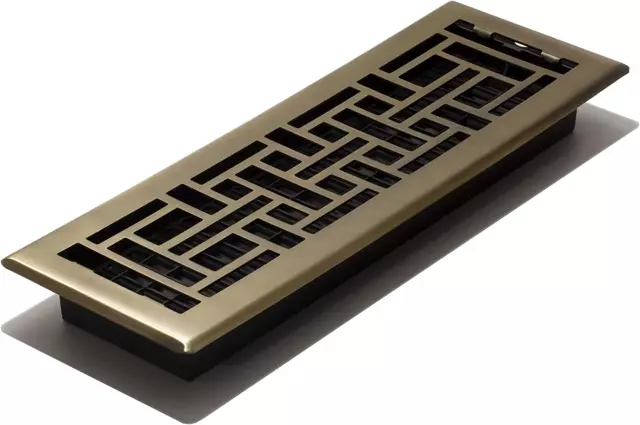 Oriental Floor Register, 4X14 Inches, Antique Brass