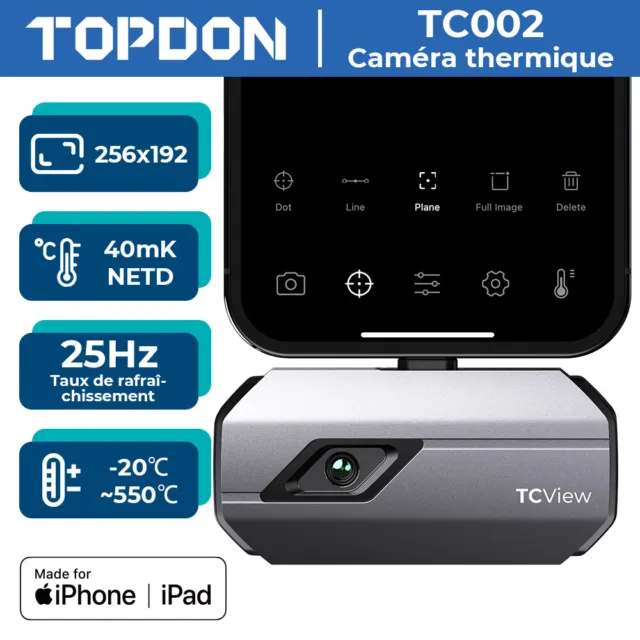 2024 TOPDON Caméra thermique 256x192 pour iOS iphone TC002 thermique NTED <40mk