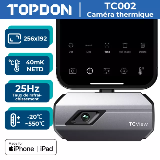 TOPDON TC002 Caméra Thermique pour iOS 256x192 Thermique Infrarouge NETD<40mk