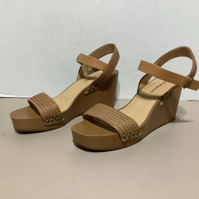 Lucky Brand Zyler Woven Weave Strappy Platform Wedge Sandal Tan Size 10 M Shoes