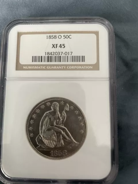 1858-O NGC XF45 Seated Liberty Half Dollar 50c Blast White Under Graded!