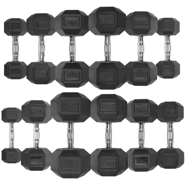 JLL® Hex Dumbbell 4-32 KG Pair, Heavy Duty Rubber Commercial Dumbbell