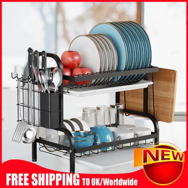 2 Tier Cutting Board Holder Dish Drying Rack Saving Space for Kitchen Countertop