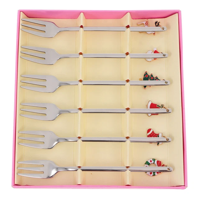 6 Pcs Coffret Cuillère De Noël Fourchettes Service Mini-alimentaire