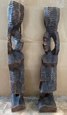 Two Hand Carved Wood African Tribal Folk Art SCULPTURE figures