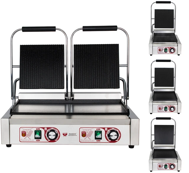 Produktbild von Elektro Plancha PUDLOR 1800W Kontaktgrill Abnehmbare Platten, Gastro Panini Toaster Edelstahl, Sandwich Grill 0 Bis 300 °C Temperatur Einstellbar, Für Restaurants, Hotels, Kantinen Elektro Grillplatte