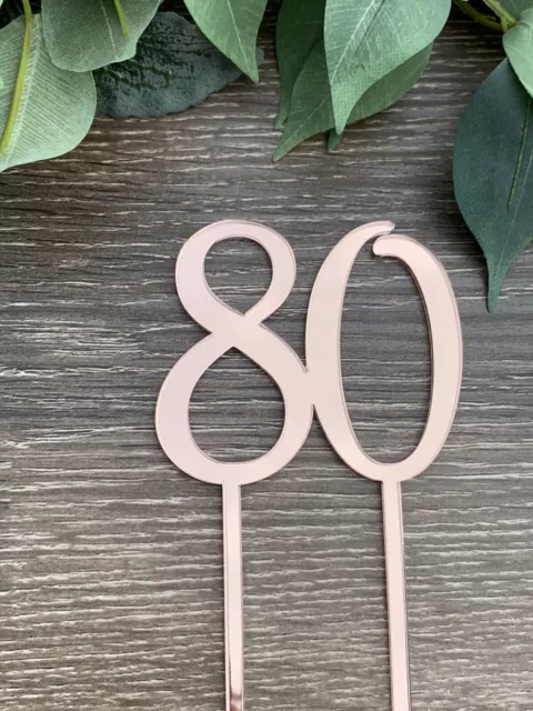 80,80th, Eighty, Birthday Cake Topper, Anniversary Topper, Mirror, ACRYLIC, 2