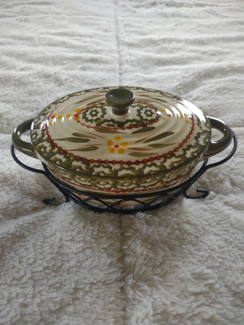 Temp-tations by Tara Old World Green Baking Dish9.6oz w Lid & Metal Rack.