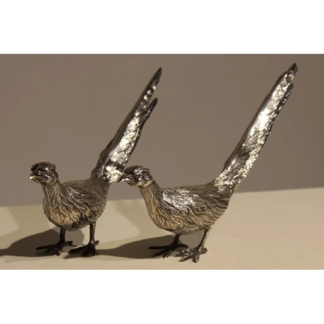 Vintage 20th Original Spain Figurine Pair silver pheasants Manuel Garrido 302gr