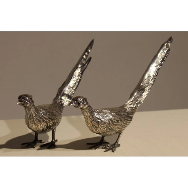 Vintage 20th Original Spain Figurine Pair silver pheasants Manuel Garrido 302gr