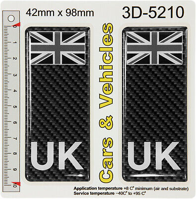 2x Nero UK Union Jack Bandiera Carbonio Targa Adesivi 3D Bombata Decal Badge