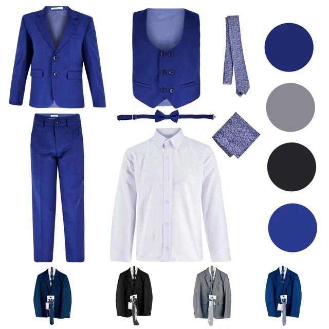 Boys Formal Suits 7 Piece Page Boy Party Prom Wedding Outfit Blue Black 1-16 Yrs