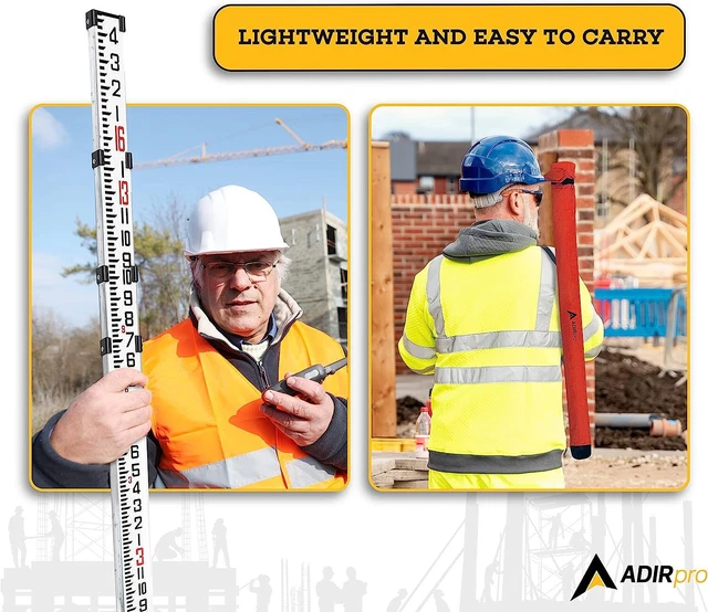 16ft Aluminum Grade Leveling Rod Dual Sided 8ths 5 Section Telescopic Portable