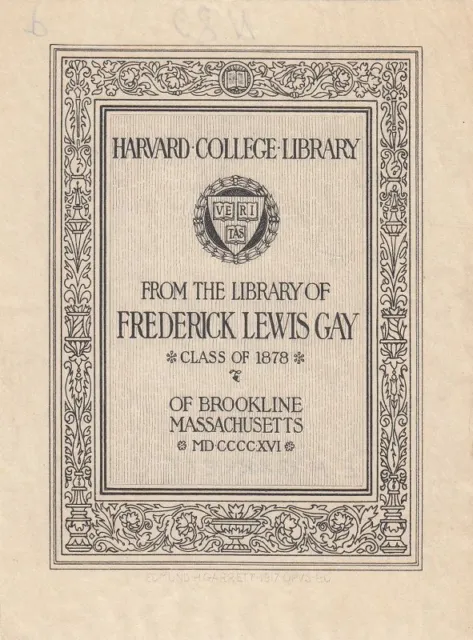 Exlibris Bookplate Gravure sur Cuivre Edmund Henry Garrett 1853-1929 Harvard