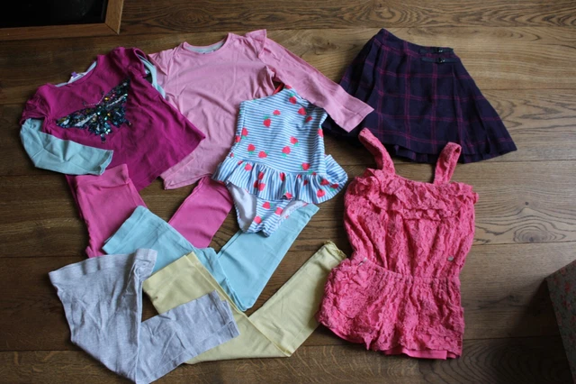 Bundle of girls clothes 5-6 years leggings skirt long sleeved top Guess playsuit