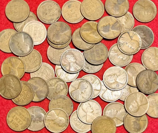 (50) LINCOLN WHEAT CENT PENNY ROLL 1909-1919 PDS mixed dates/mints All Teens!
