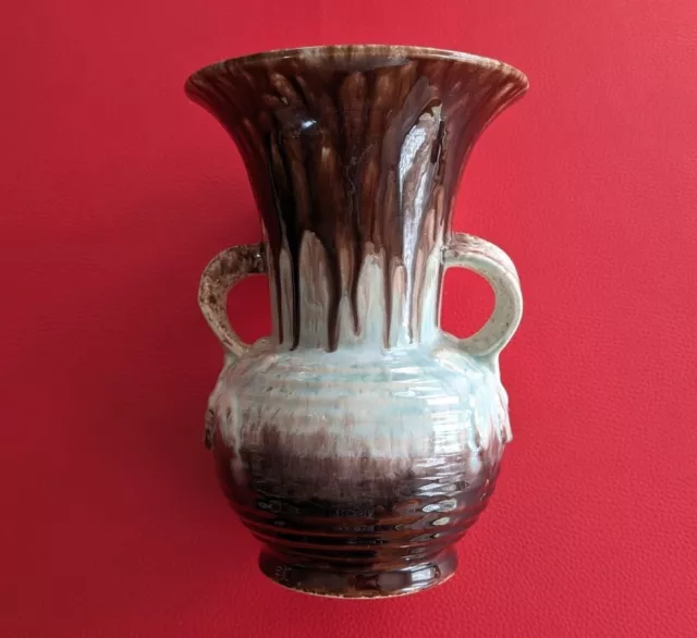 1950er Alte Jasba Keramik Vase Selten Henkeln 50er Laufglasur Vintage Braun Blau