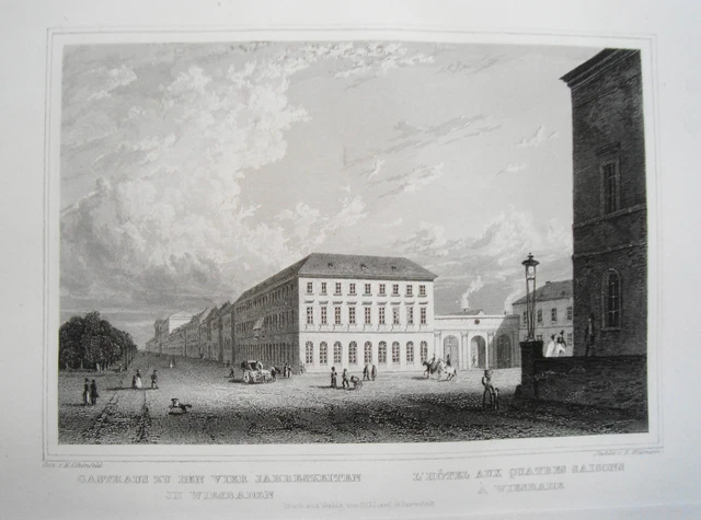 Wiesbaden Assia Hotel 4 Stagioni Bellissimo Vero Vecchio Incisione Acciaio 1842