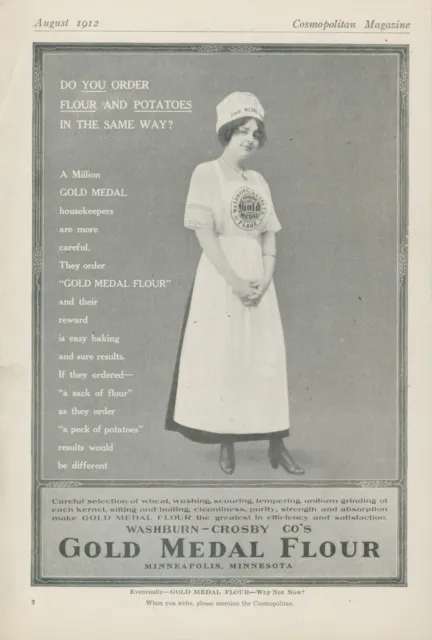 1912 Gold Medal Flour Woman Cap Apron Washburn Crosby Vtg Print Ad CO4