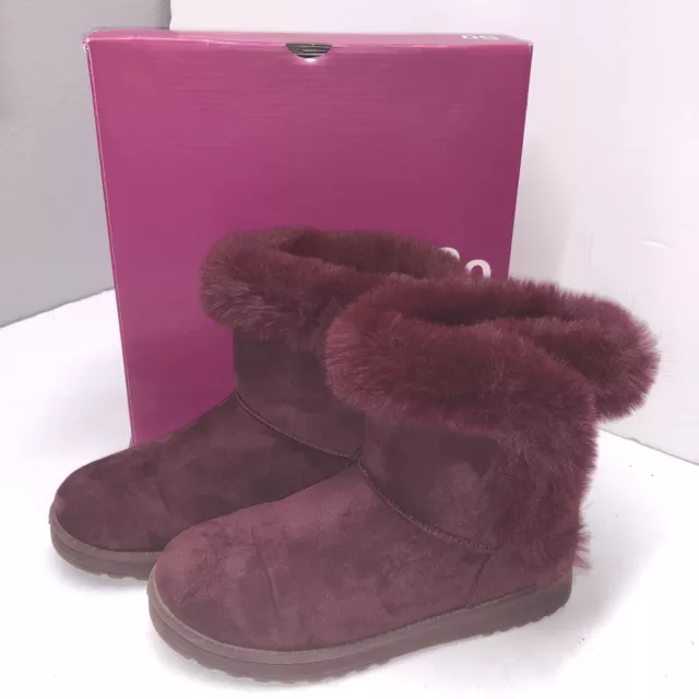 SO Paulina Women's Size 7M Faux Fur Winter Boots Purple Burgundy Wine w/Box