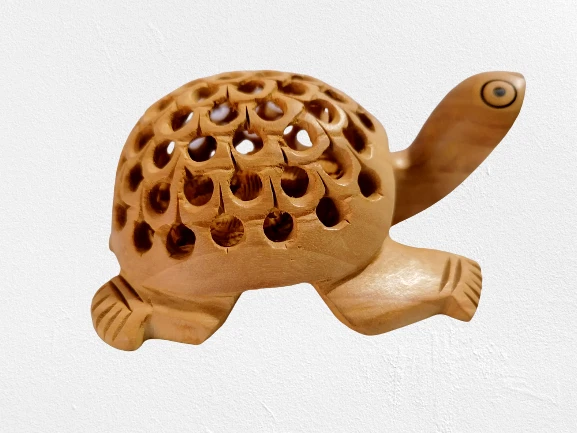 Turtle Wood Statue Tortoise Hand Carved Handmade Animal Figurine Decor Sculpture
