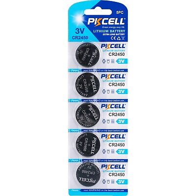 5 X PKCell CR2450 3V Pile Batterie Cell Coin Crosser Cr Br DL Ecr Kcr Lm 2450