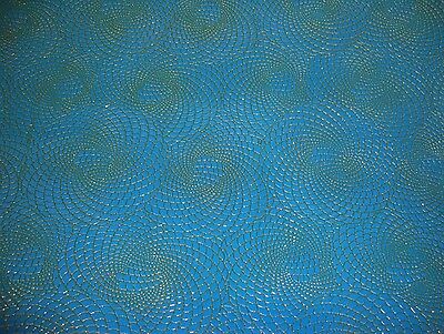 Vinyl Faux leather fabric Metallic Blue Gold Swirl Embossed upholstery per yard
