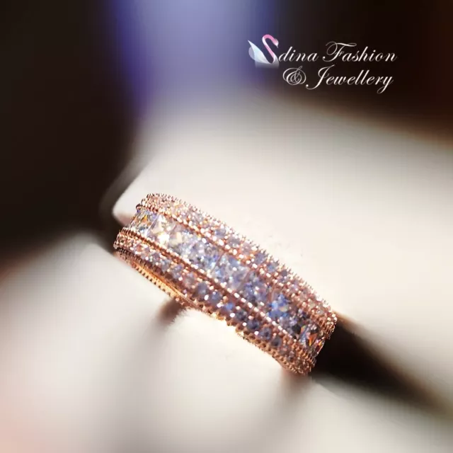 18K White&Rose Gold GF Made With Swarovski Element Luxury Channel-Set Band Ring