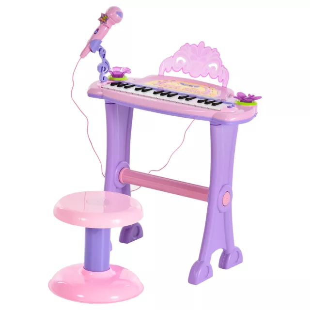 HOMCOM Mini Battery Organ Piano Microphone Stool 32 Key Keyboard Kids Toy