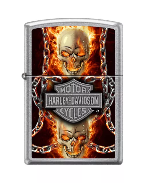 Zippo 7376, Harley Davidson-Skull & Flames, Street Chrome Finish Lighter
