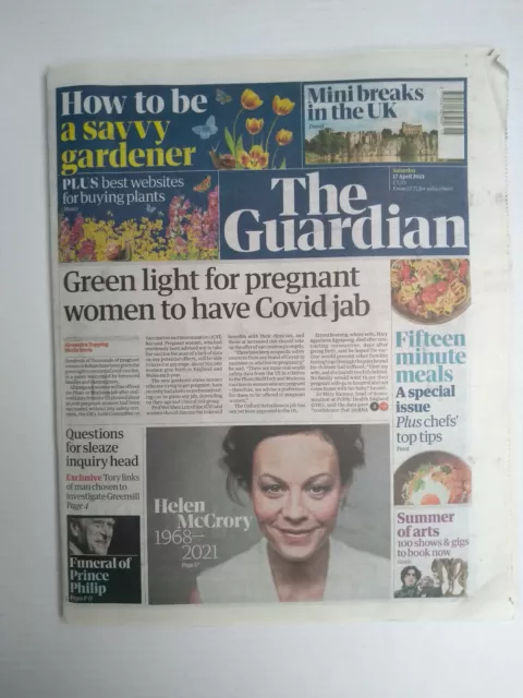 The Guardian Newspaper Royal Souvenir 17 April 2021 Prince Philip Death Funeral