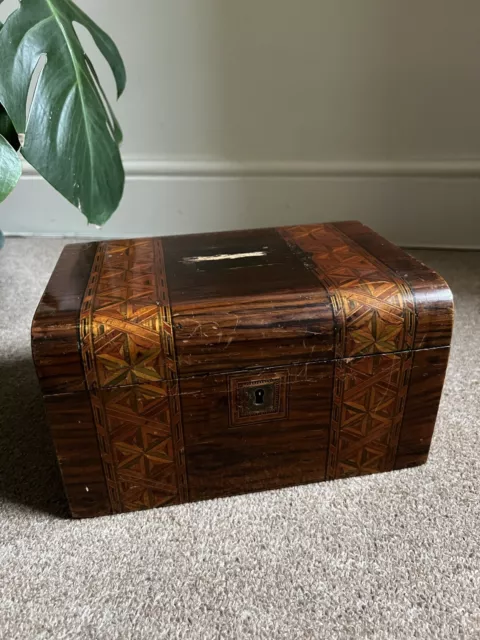 Victorian Marquetry Inlaid Sewing Box Jewellery Box With Lock And Key