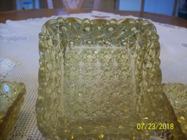 Jeanette Depression Glass Vintage Button and Bows Amber Square Nut & Mint Dishes 3