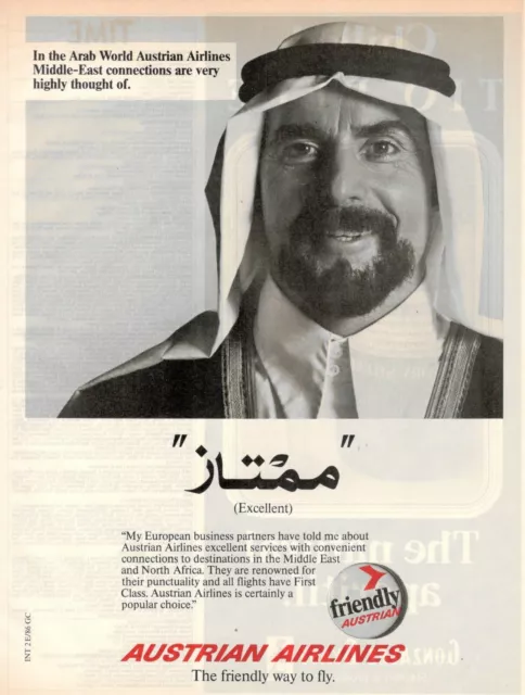 Aua Austrian Airlines Company Aerial Arab World Advertising 1 Page 1986