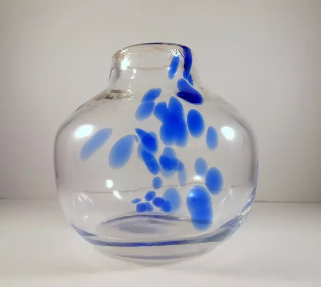 Studio Art Clear & Blue Speckled Hand Blown Glass Vase