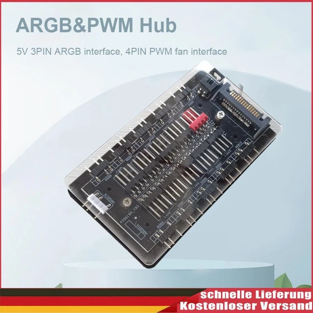 Hub Ventole PWM Per PC – Splitter A 4 Pin, Controller Alimentato SATA/4D Per 12V, Supporta Ventole 3Pin E 4Pin