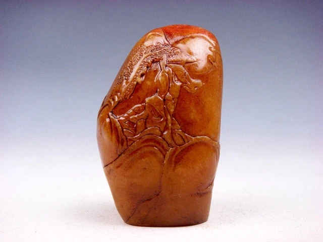 Vintage Stone Carved Mountain Shaped Paperweight Scenery & Figurine #10212303