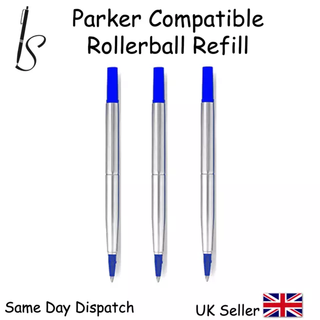 Parker Compatible Quink Rollerball Refills 3 - Fine & Medium - Blue