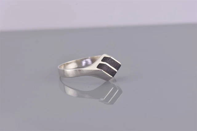 Taxco Sterling Silver Mosaic Black Goldstone Inlay Band Ring Mex 925 Sz: 10 2
