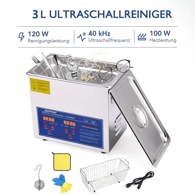 T-Mech Digitales 3L Ultraschallreinigungsgerät Stahl Reinigung Timer Heizfunktion Korb 211415