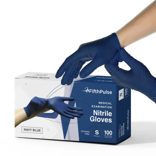 Fifth Pulse Nitrile Exam Latex & Powder Free Gloves Navy Blue - 100 Gloves (SM)