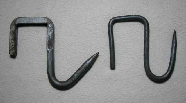 Lot Of 2 Primitive Cast Iron Meat Hooks ~ Smoke House Rafter Hangers Repurpose2