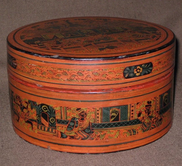 Antique Burmese Lacquer Betel Box Burma Culture Myanmar Bamboo Bowl Basket 3