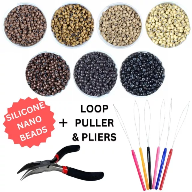 Nano Perlen Ringe Silikon gefütterte Haarverlängerung Fitting Kit, Zange & Schlaufenabzieher