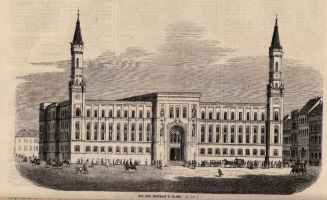 32032/ Holzschnitt aus 1860 – Das neue Rathaus in Berlin