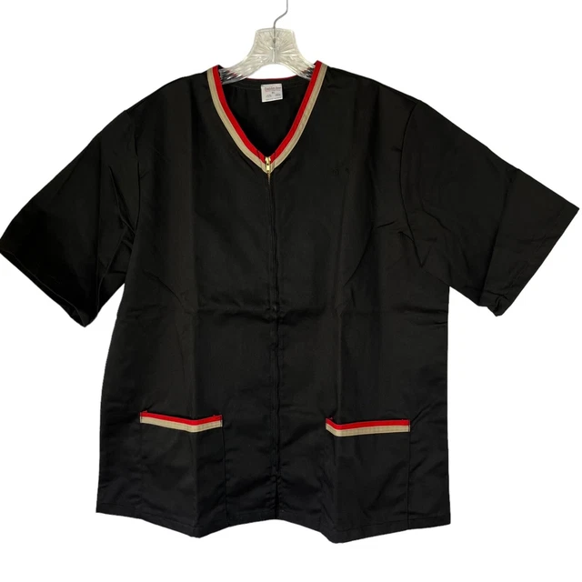 Fashion Seal Superior Uniform Zip Shirt Black Red Medical Foodservice SZ XL New